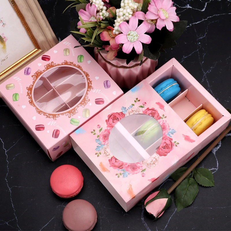 

24PCS Macaron Box Wedding Favors Candy Cake Box Window Chocolate Cookie Gift Box Packaging Paperboard Birthday Party Decoration