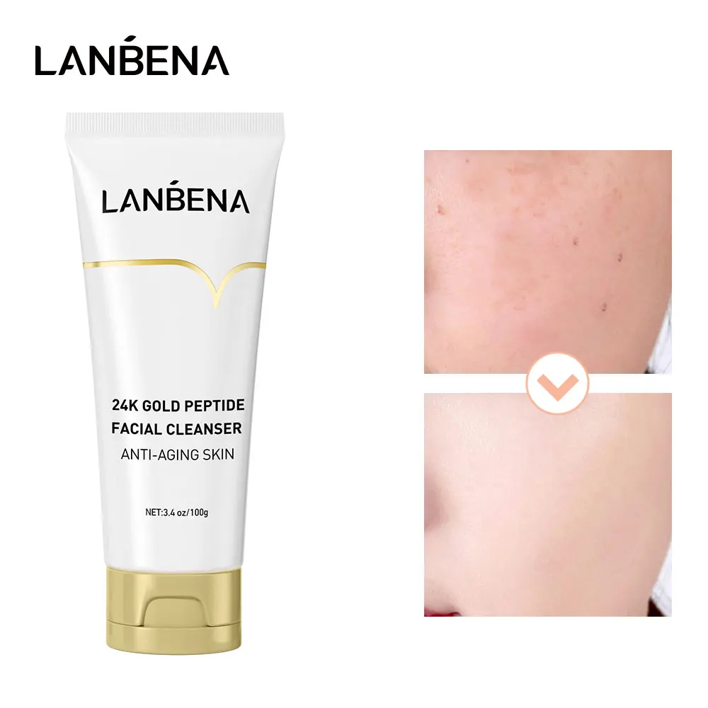 LANBENA 100g Facial Cleanser 24k Gold Peptide Anti-Aging Dense Foam Unclog Firming Anti-oxidant Face Wash Grease Dirt Skin Care