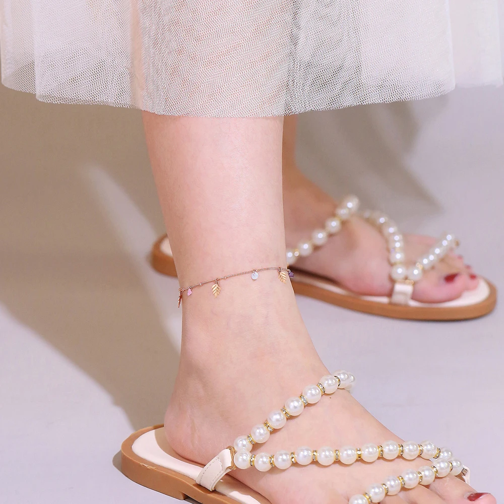 Милый простой кулон Серебряный листок 925 пробы браслет-цепочка на щиколотку