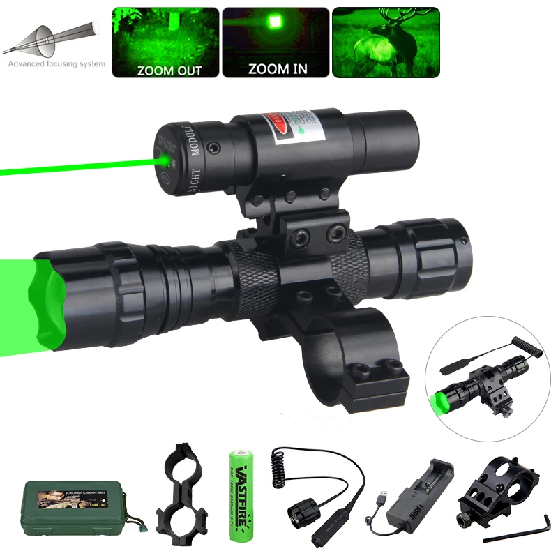 

300 ярдов масштабируемый светильник для оружия, ночной охотничий фонарь для хищников + 18650 + зарядное устройство + зажим для винтовки + переклю...