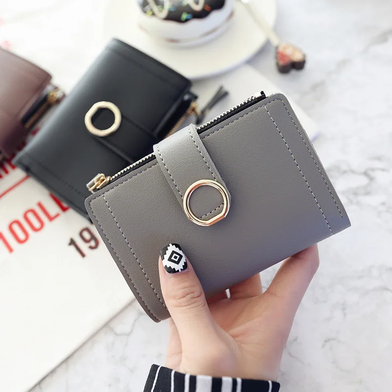 

Short Wallet Women 2020 Fashion Leather Wallet Ladies Solid Color Buckle Zipper Card Bag Ladies Clutch Bag Ladies Wallet