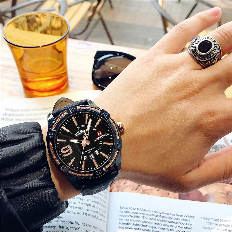 

NAVIFORCE Gold Luxury Brand Men Watch Military Sports Quartz Watch Analog Date Clock Leather Strap Wristwatch Relogio Masculino