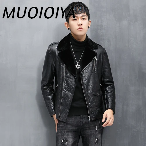 

Новинка 2022, куртка MUOIOYIA из натурального меха, мужское зимнее теплое облегающее короткое мотоциклетное пальто, женская одежда из натурально...