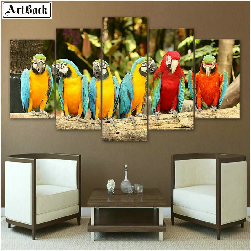 

Full square &round 5d diamond painting parrot resin diamond mosaic bird sticker five fight living room decorative painting