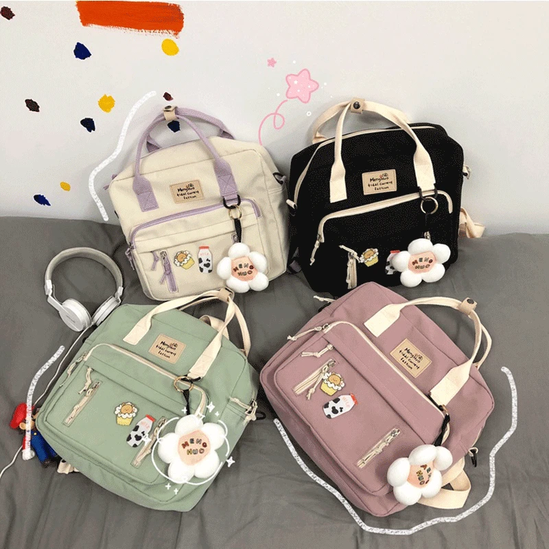 

Cute Teenager Girl Student Backpack Female Waterproof Broadband Shoulder Bag 2021 New Portable Nylon Zipper Crossbody Bag