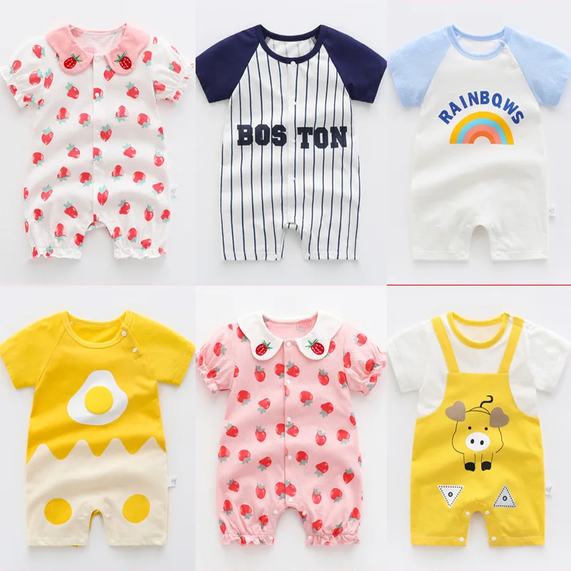 

Детский хлопковый комбинезон с короткими рукавами; Летняя тонкая одежда с героями мультфильмов; Комбинезон для новорожденных мальчиков и д...