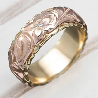 vintage delicate art carved flower pattern ring for women handnade two tone cubic zircon bride engagement wedding jewelry gift