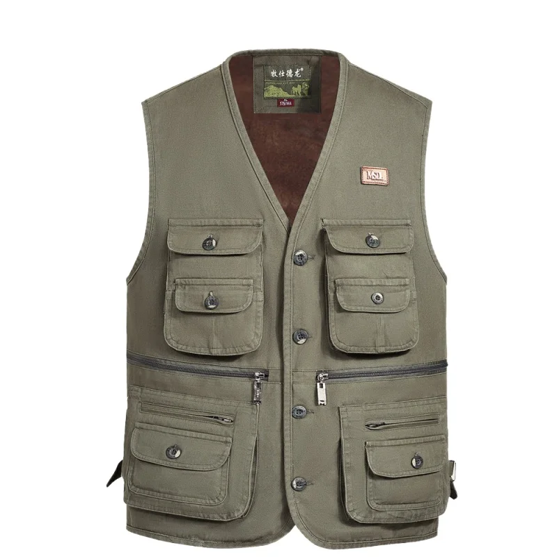 

new men Photographer 11 pockets Thicken Fleece vest Winter Mens Multi Pockets Autumn And Winter Waistcoat Sleeveless Coat