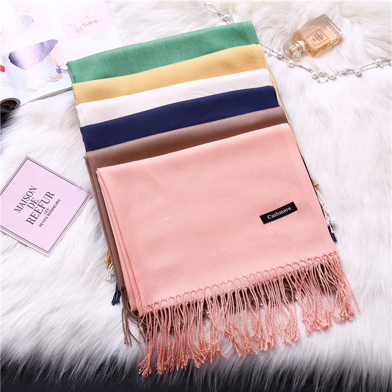 Luxury Brand Women soild color Cashmere Scarf winter long wool Pashmina Shawls and Wraps Female Foulard Hijab warm Head Scarves |