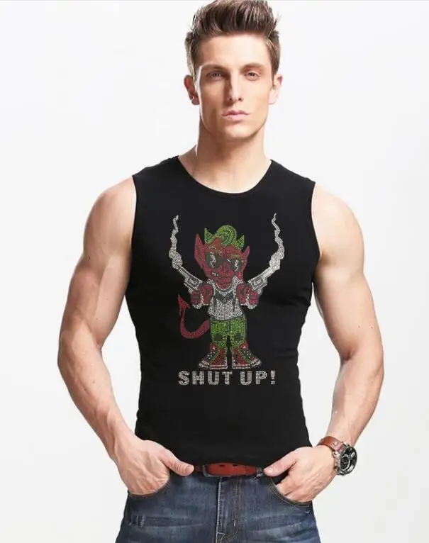 

2021 Красивая мужская хлопковая майка для бодибилдинга, рубашка без рукавов для фитнеса, Мужская модная майка со стразами