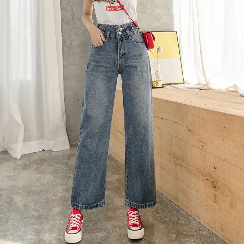 Женские модные джинсы с высокой посадкой и широкими штанинами больших размеров