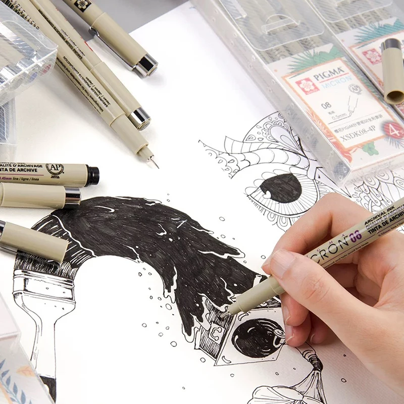 12 шт. Sakura Pigma Micron художественные маркеры ручки для рисования водонепроницаемые иглы крюк линия кисть для эскиза канцелярские принадлежности для творчества ручка поставки
