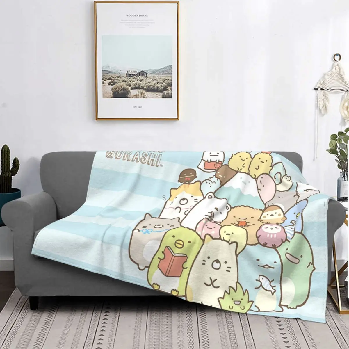 

Sumikko Gurashi-colcha a cuadros para cama, sofra a cuadros, manta de tiro a cuadros, colcha de verano, 3419