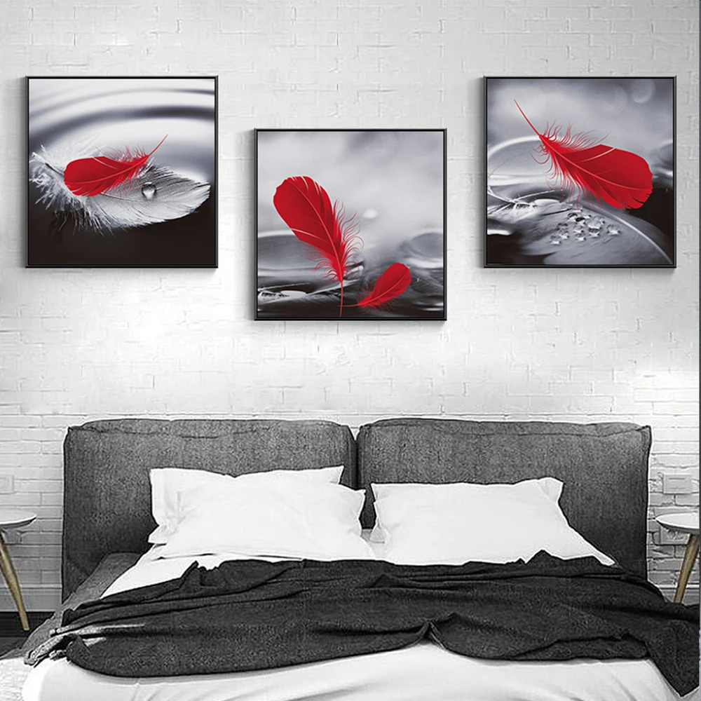 Красные перья модная фотография холст художественные принты и плакаты настенные