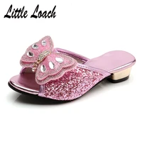 kids princess sequin sandals dress shoes bowknot bling bling low heel slippers casual girls party wedding leather shoes mules