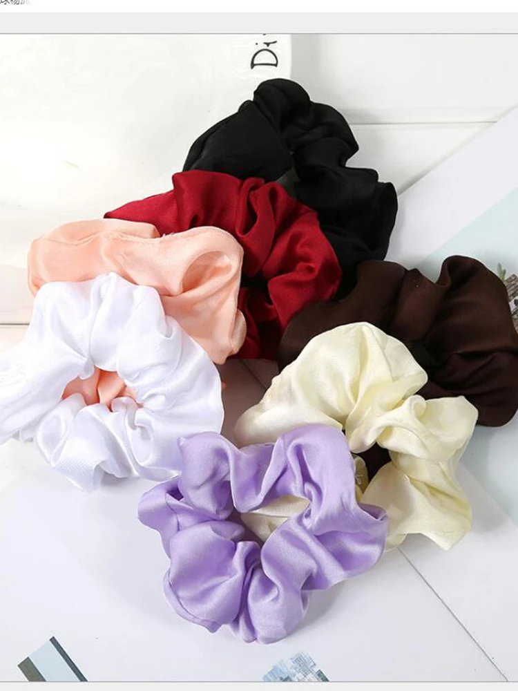 

2PC Silk Solid Color Elastic Hair Bands Soft and Silky Fabric Hair Scrunchies Hair Ponytail Holder Rope Hair Accessories