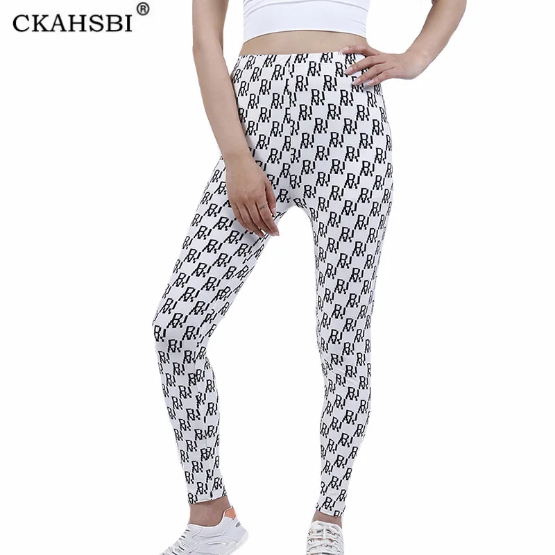 

Женские спортивные штаны ckahвоо для йоги, спортивные эластичные штаны с высокой талией для спортивных упражнений, фитнеса, белые штаны с рис...