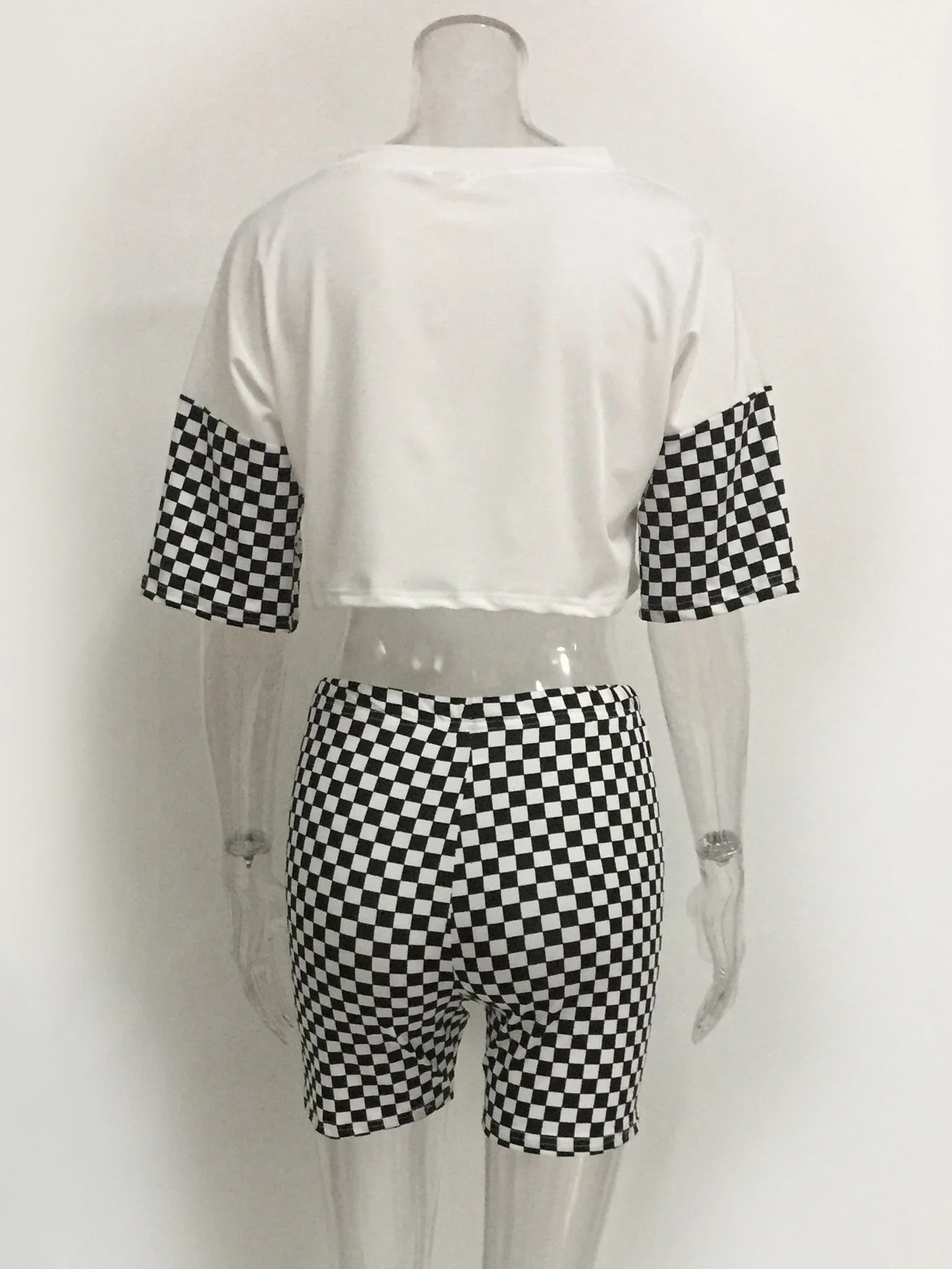 

Sexy Letter Crop Top and Plaid Bodycon Short 2 Piece Set Summer Tracksuit Sport Jogger Female Two Pieces Outfit Women Suit Sets