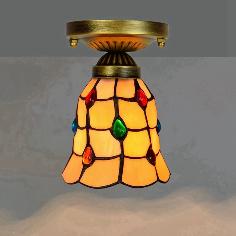 

6-Inch 15cm Tiffany Colored Glass Aisle Corridor Balcony Small Ceiling Lamp Phoenix Tail Colored Beads