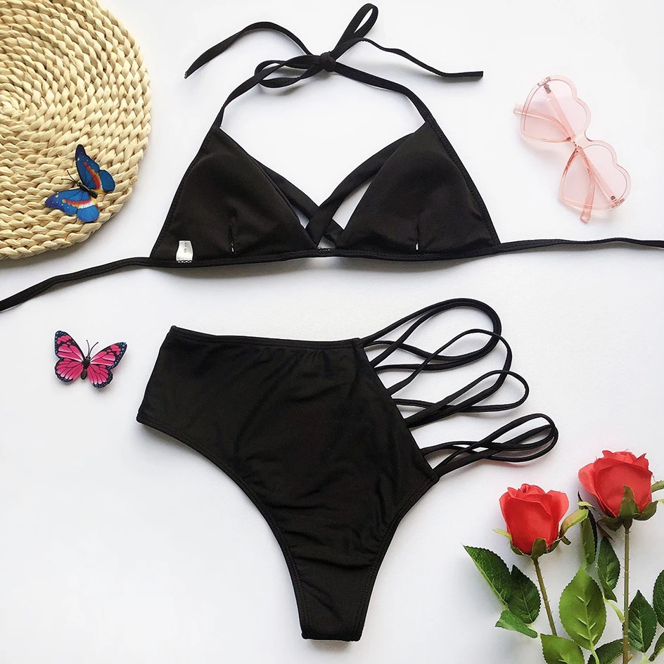 

2020 Sexy Irregular High Waist Bikini Bandage Swimsuit Women Swimwear Black Bathing Suit Beachwear Swimming for Women Bikini Set