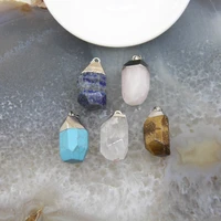 natural stones 1pcs turquoisetiger eyelapis irregular nugget pendant rosewhite quartz silvery necklace charms diy jewelry
