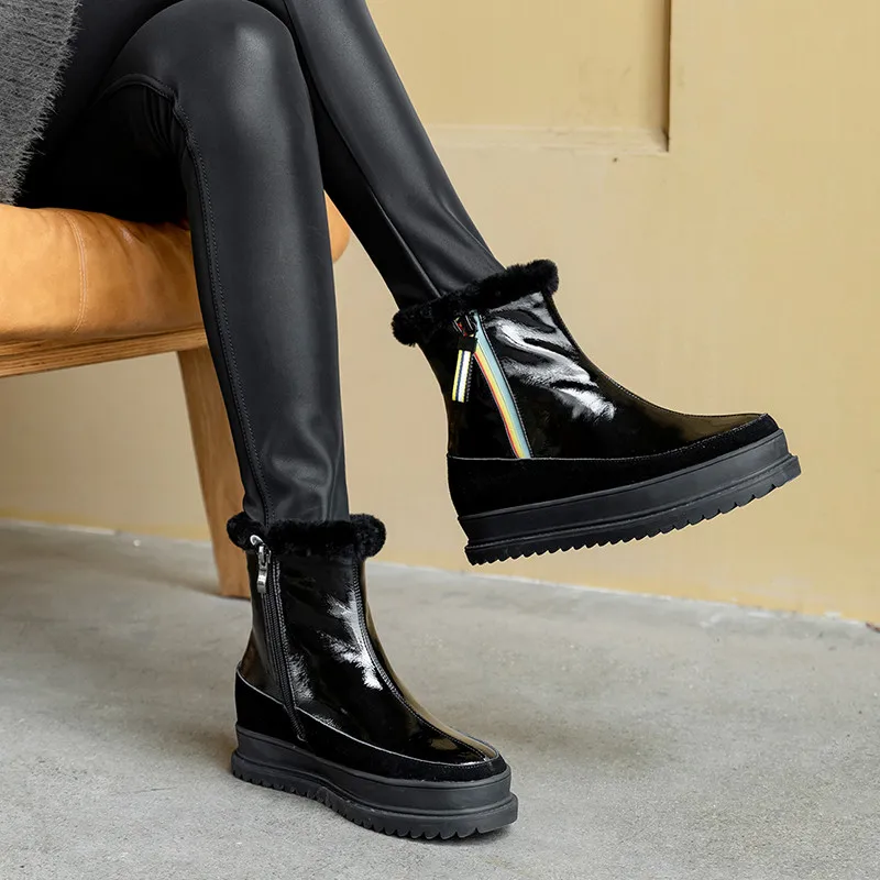 FEDONAS Newest Female Big Size Fur Snow Boots Winter Warm Wool Women Ankle Flats Platform Casual Office Shoes Woman | Обувь