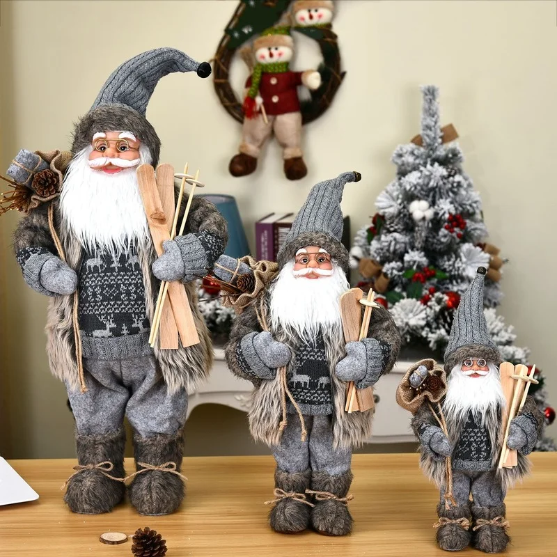 Navidad 2021 Christmas Santa Claus Cloth Decoration Gray Vest Chrismas Crafts Old Man Doll  Party Supplies  Home Decore Gift