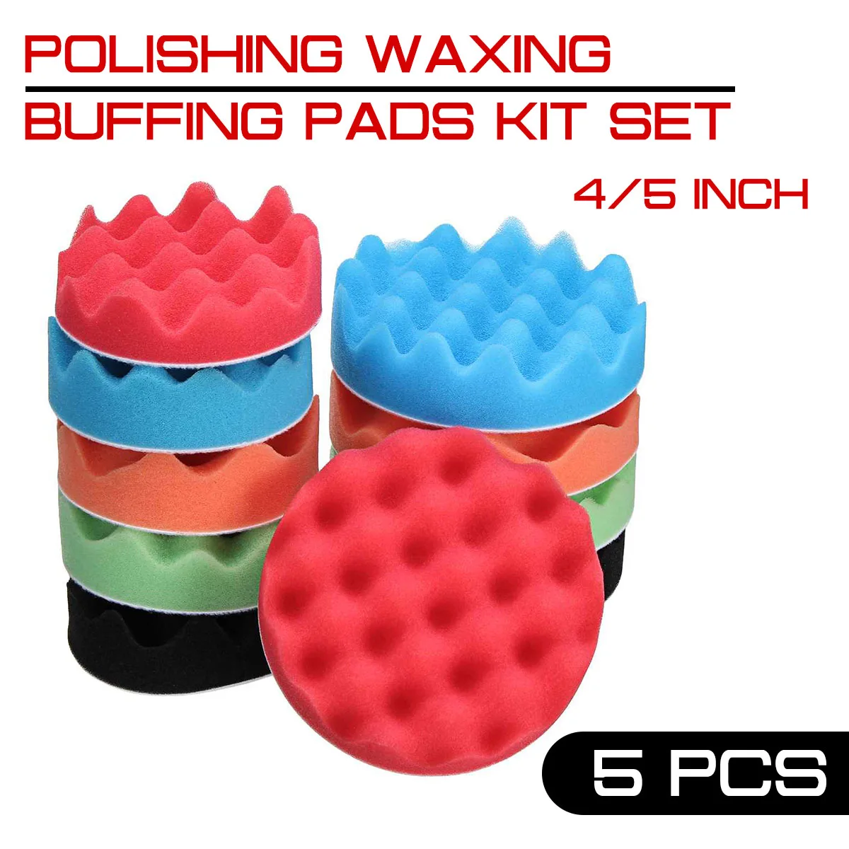 

5Pcs Sponge 4"/5" Polishing Waxing Buffing Pads Kit Set Compound For Auto Car Furniture