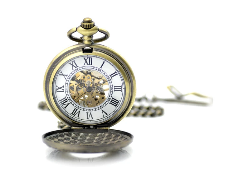 2019 роскошный бренд стимпанк Скелет бронзовые Механические карманные часы