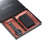 Мужские модные деловые наручные часы в современном стиле, оригинальные + фирменная ручка, чехол для кредитной карты для мужа, большой подарок