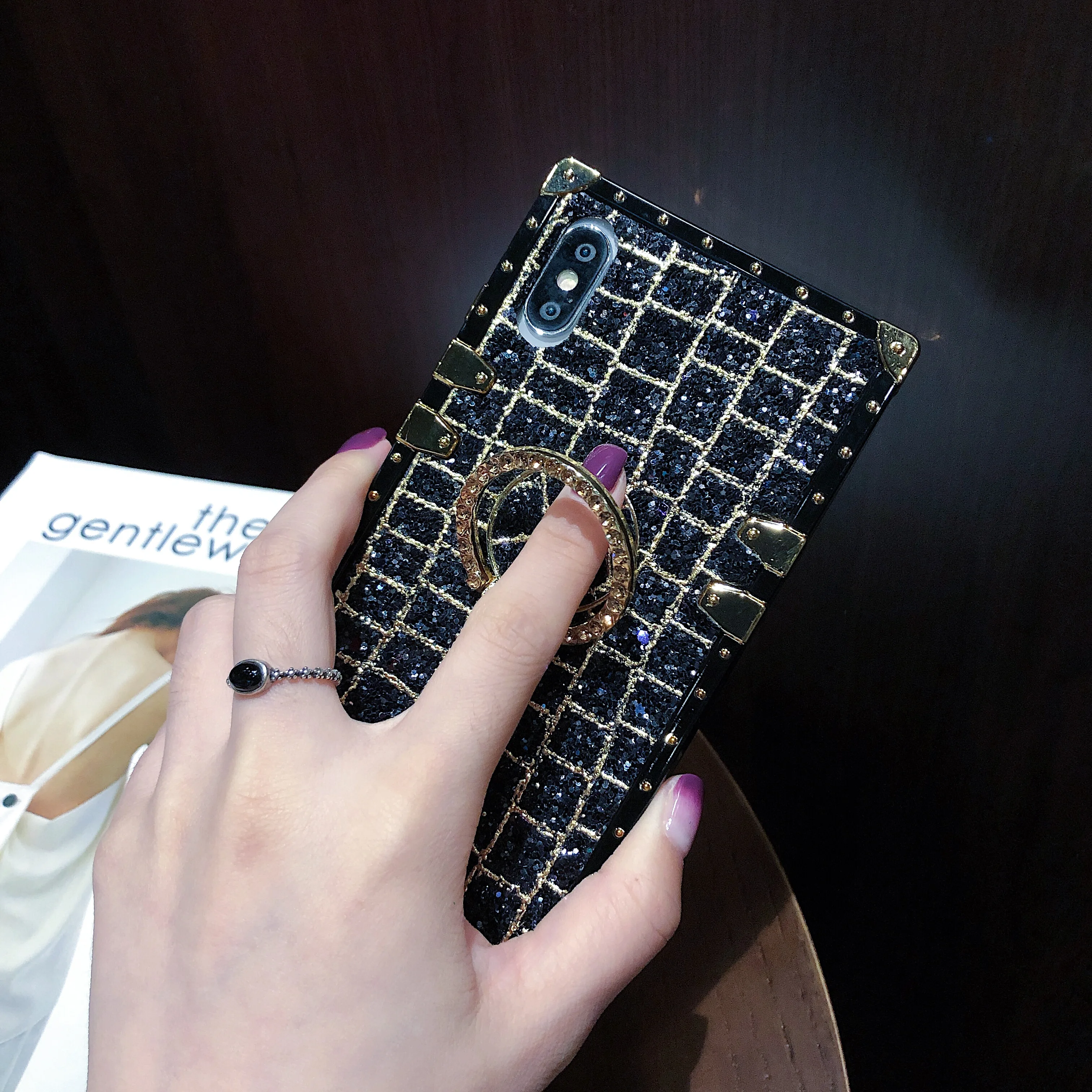Case For iPhone 11 Pro Max Covers Korean Square Glitter Diamond Ring stand Xr X Xs 7 8 6S Plus Cover |