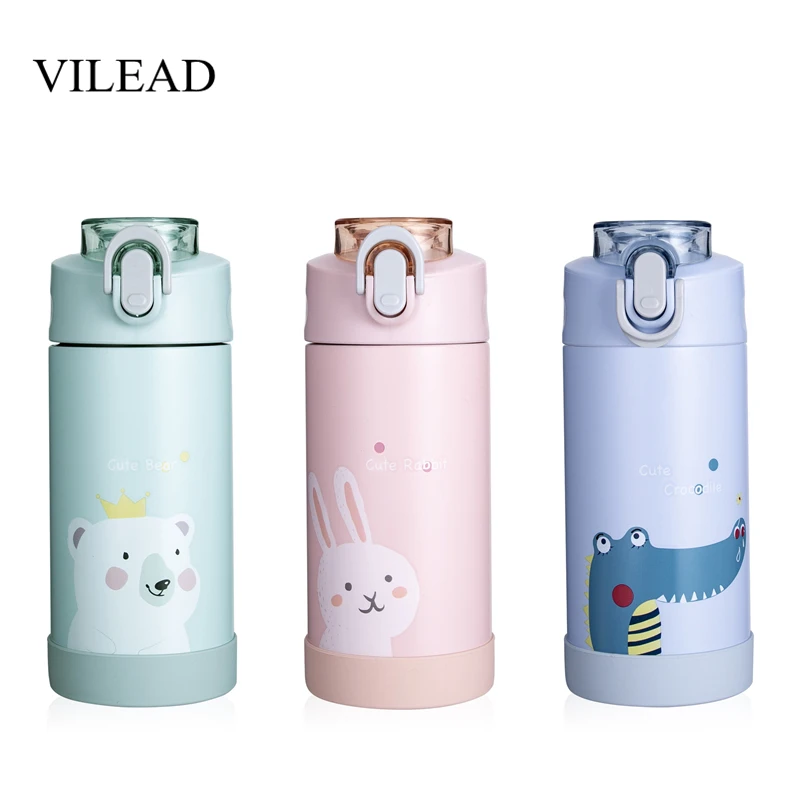 VILEAD 450 мл 316 крышка из нержавеющей стали вакуумная колба портативная соломенная термос чашка детская Милая мультяшная бутылка для воды для студентов