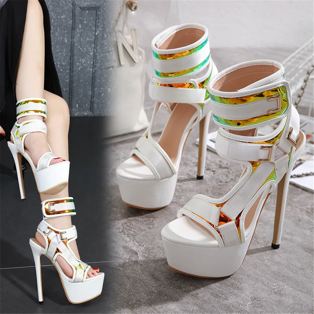 2020 new fashion Summer Women 17cm High Heels luxury Rome white Sandals Fetish Striptease prom Pumps 6cm Platform Party Shoes | Обувь