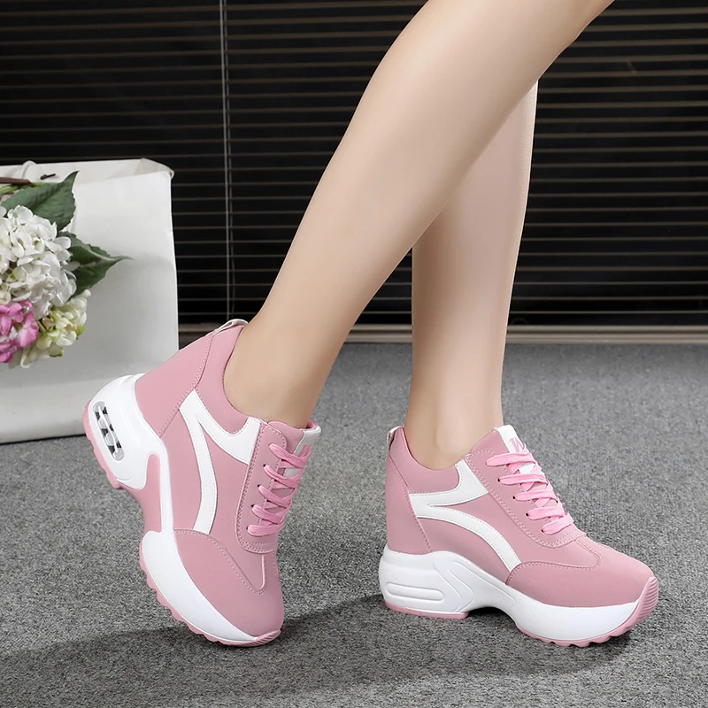 Женские туфли из ПУ кожи на платформе 8 см высокий каблук со шнуровкой скрытой