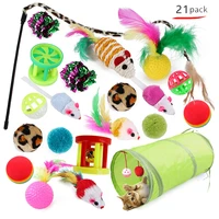 21 cat toys kitten toys assortments 2 way tunnel cat feather teaser wand interactive feather toy fluffy mouse crinkle balls
