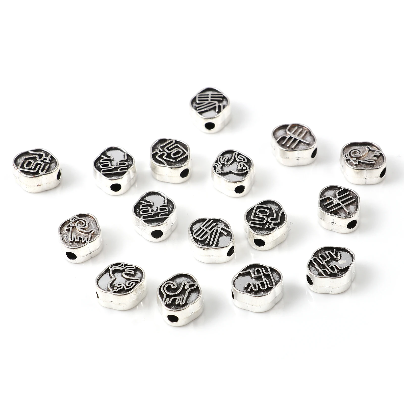

Vintage Spacer Beads Rhombus Antique Silver Color Animal Loose Metal Beads DIY Making Bracelets Necklace Jewelry Gifts,50PCs