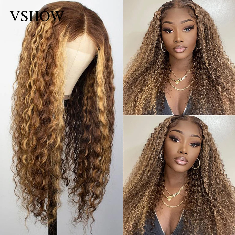 

Curly Hair Brazilian Kinky curly 4x4Lace Closure Wig 4/27 Ombre Brown Hightlight Wig 13X4 Lace Frontal Wig Colored Hair for Girl