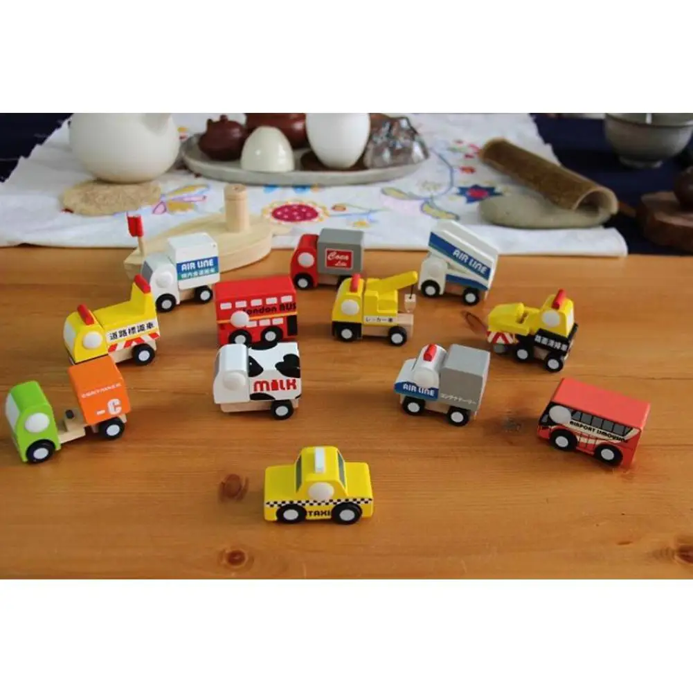 

12 pcs/set Multi-pattern Creative Toys Mini Wooden Car Model Baby Kid Educational Gift