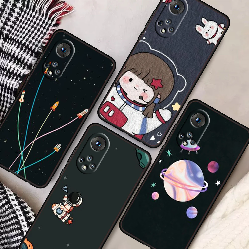 

Cartoon outer space astronaut For Honor 50 Pro X20 SE V30 Magic3 Pro+ Play 5T 5G 30 Lite 30i 30S Silicone Soft Black Phone Case