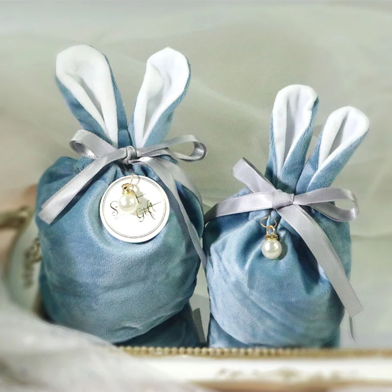 

10pcs Candy Bag Easter Packing Bags Bunny Ears Velvet Rabbit Bag Chocolate Jewelry Organizer Party Gift Bag Wedding Decor