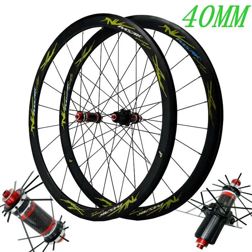 Verkauf Straße Fahrrad 700C Laufradsatz 40mm Matte Schwarz Aluminium Legierung Felge Carbon Faser Hub Gerade Pull Speichen C/V Bremse Bike Rad Set