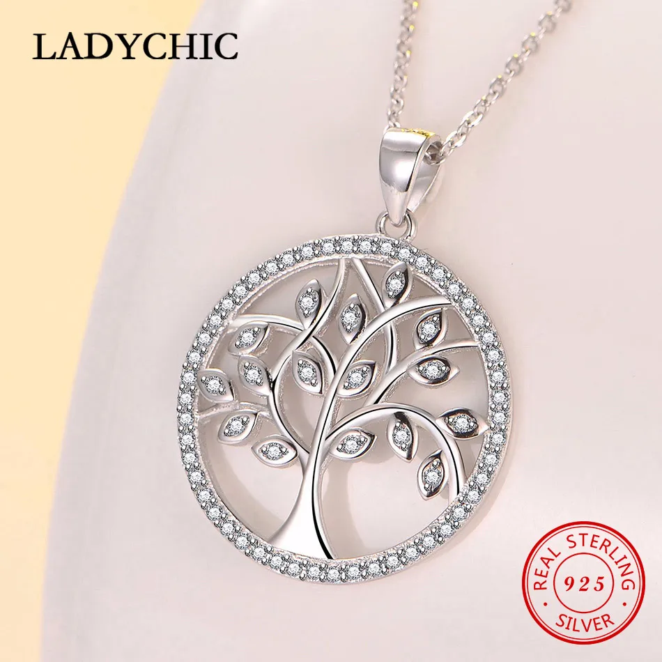 Tree 1 LADYCHIC, классический, 925 пробы, серебряный, дерево жизни, круглый кулон для женщин, мама, прозрачный, CZ, массивное ожерелье, хорошее ювелирное изделие, LNS1041 - Окраска металла: Tree 1