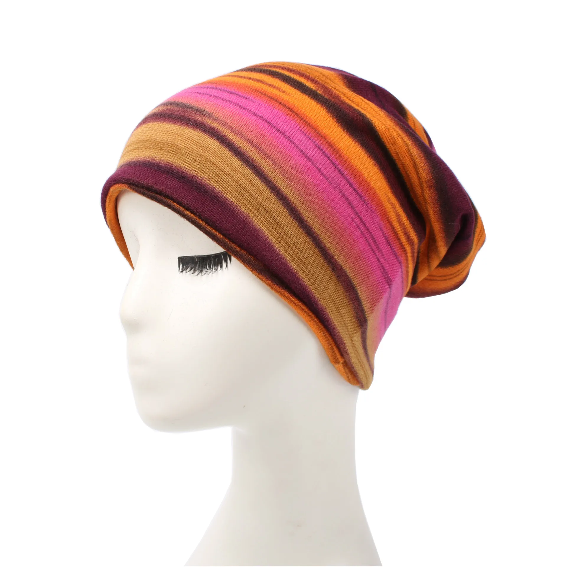 

New fashion colorful horizontal stripes beanie slouchy cap head cover women cotton autumn winter turban hair bonnet TB-35