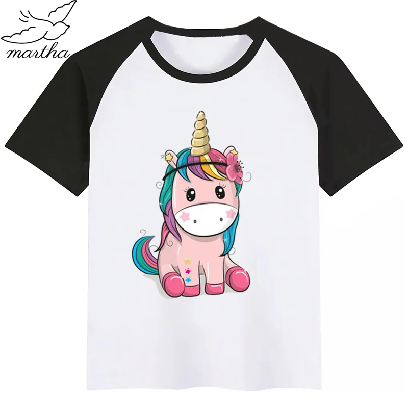 Милая футболка с рисунком единорога для мальчиков и девочек Забавная детская
