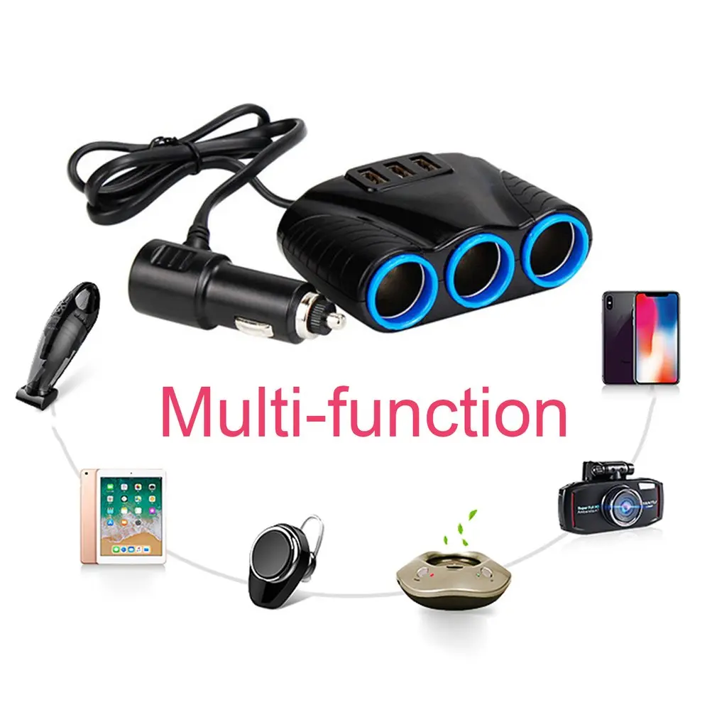 Portable 3 USB Ports Way Auto Sockets Car Cigarette Lighter Splitter Power Adapter Charger DC12V-24V Input | Автомобили и