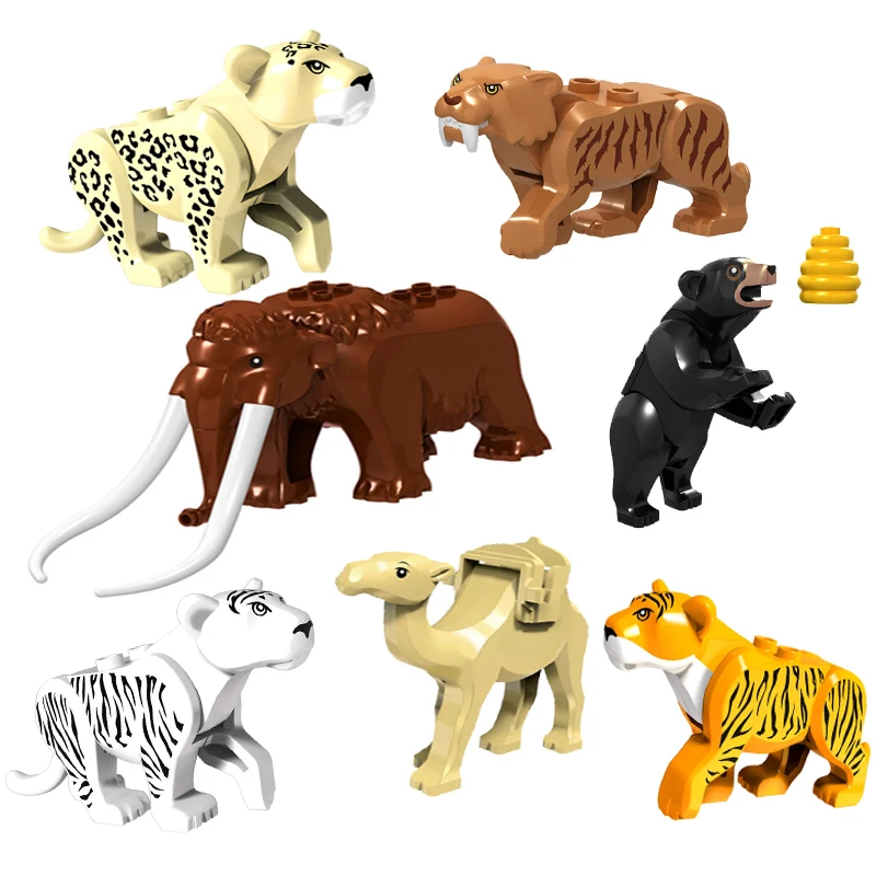 Конструктор с животными тигр Лев волк слон динозавр джунгли зверь леопард