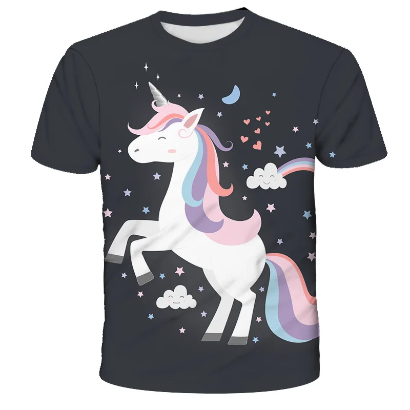 

Sweet Funny Tops Children's Boys Girl T-shirt Baby Unicorn Clothing Summer Children's Cartoon Variations Shirt T-shirt Age 3-14