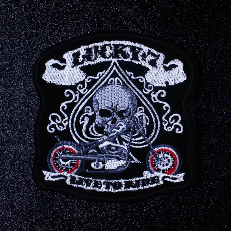

Pulaqi Motorcycle Biker Embroidered Patches For Clothing Skull Iron On Patches On Clothes Stickers Stripe Applique Death Patch