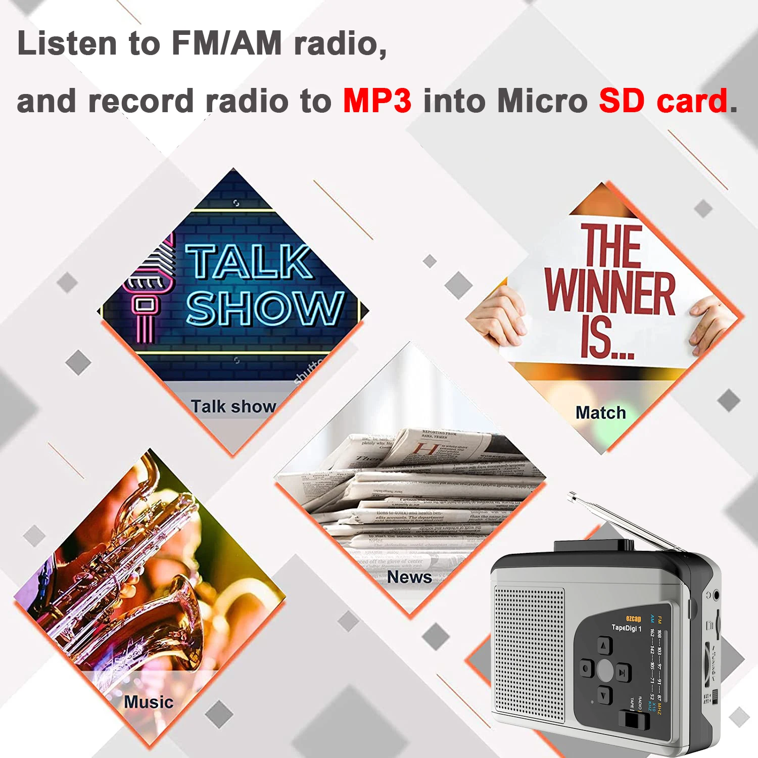 Оригинальный Кассетный проигрыватель Ezcap Walkman AM/FM запись радио преобразователь