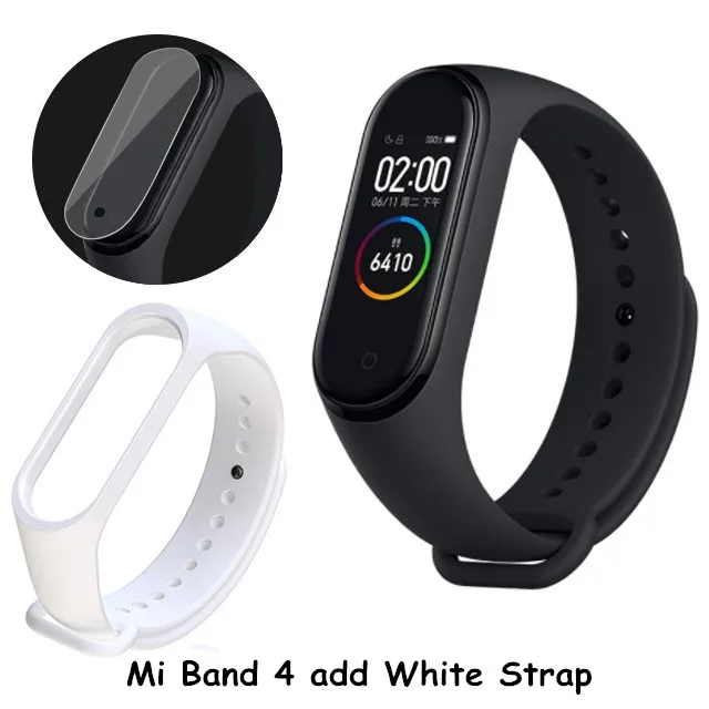 B Add White Strap Xiaomi mi Band 4, умный браслет 3, Bluetooth 5,0, браслет для фитнеса, Traker AMOLED, цветной сенсорный экран, mi Band 4, спортивный, Smartband 4 - Цвет: B Add White Strap